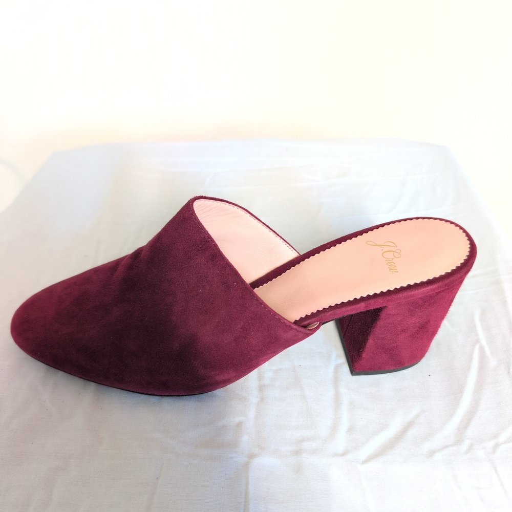 J.Crew Burgundy Suede Block Heel Mules Size 9 - Picture 3 of 10